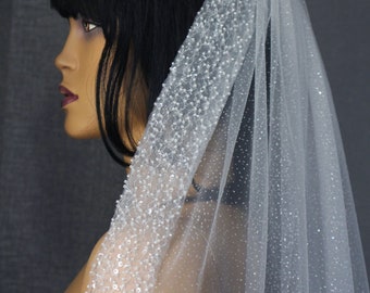 Cathedral glitter Veil Beaded wedding veil one tier Glitter wedding veil, Glitter Bridal Veil, Fingertip glitter veil Beaded edge veil