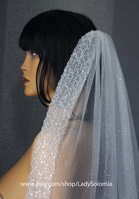 Glitter beaded edging tulle veil Glitter Veil With Rhinestone Edging Sparkly Veil With  main image 3
