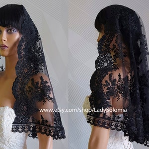 Black Lace Mantila D style Chapel Veil Catholic, Religious Headcovering church head scarf latin mass veil Church veil Orthodox Spanish Style