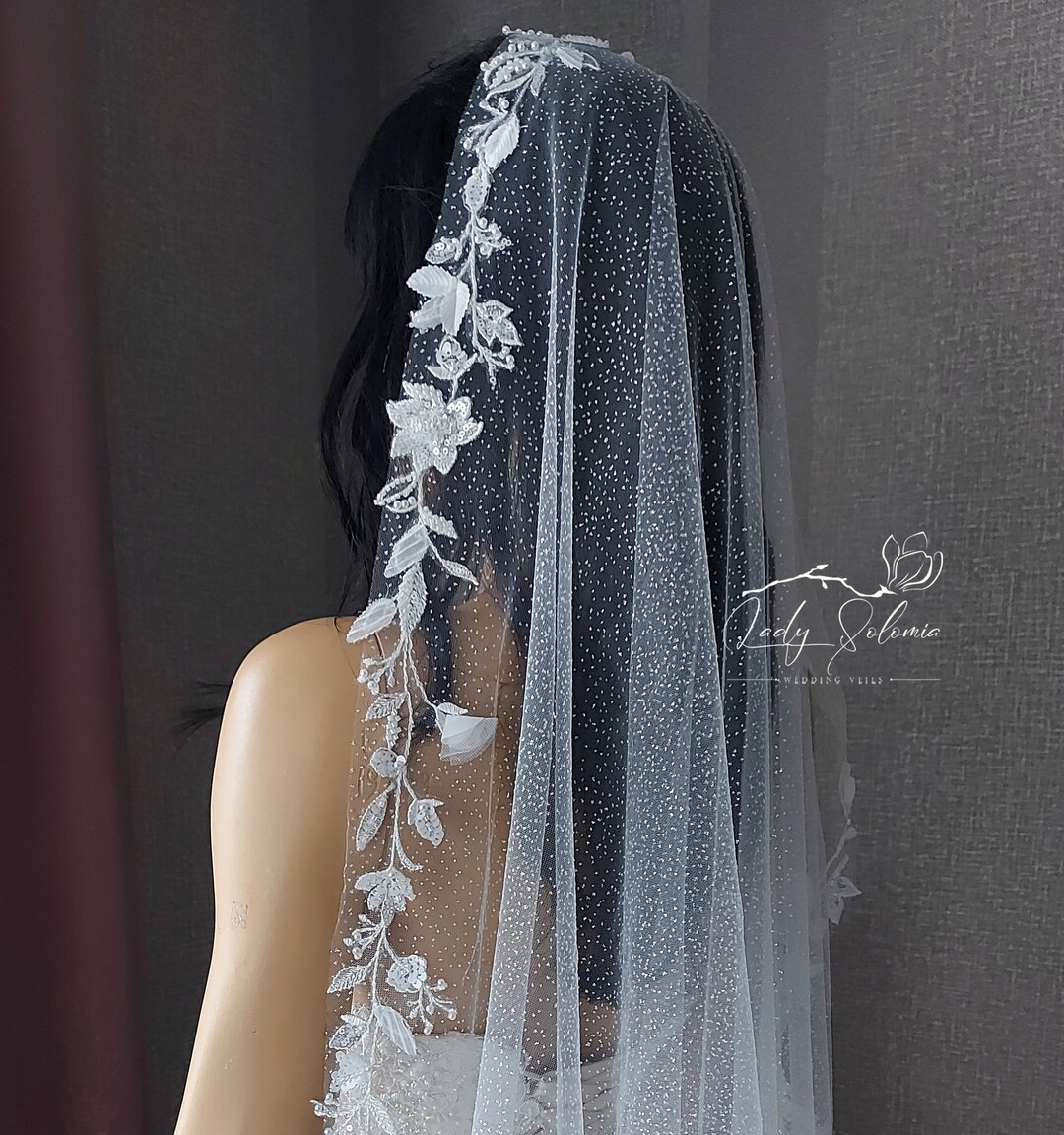 Enchanting Lace-Trimmed Bridal Veil with Sequins ??✨✨?? NWT One-tier Lace Edge Tulle Cathedral Veils with Appliques  main image 3