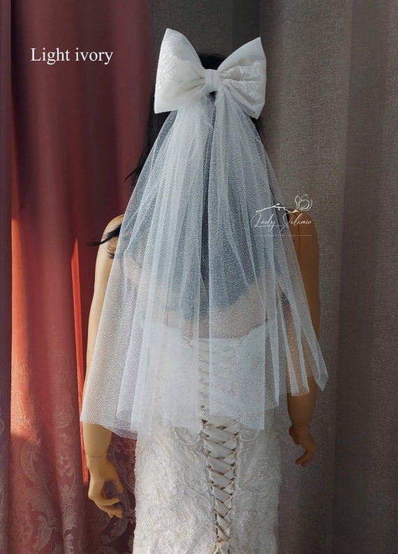 Voile De Mariée Avec Double Nœud Et Clips - Accessoire Cheveux Blanc Pour Mariage, EVJF