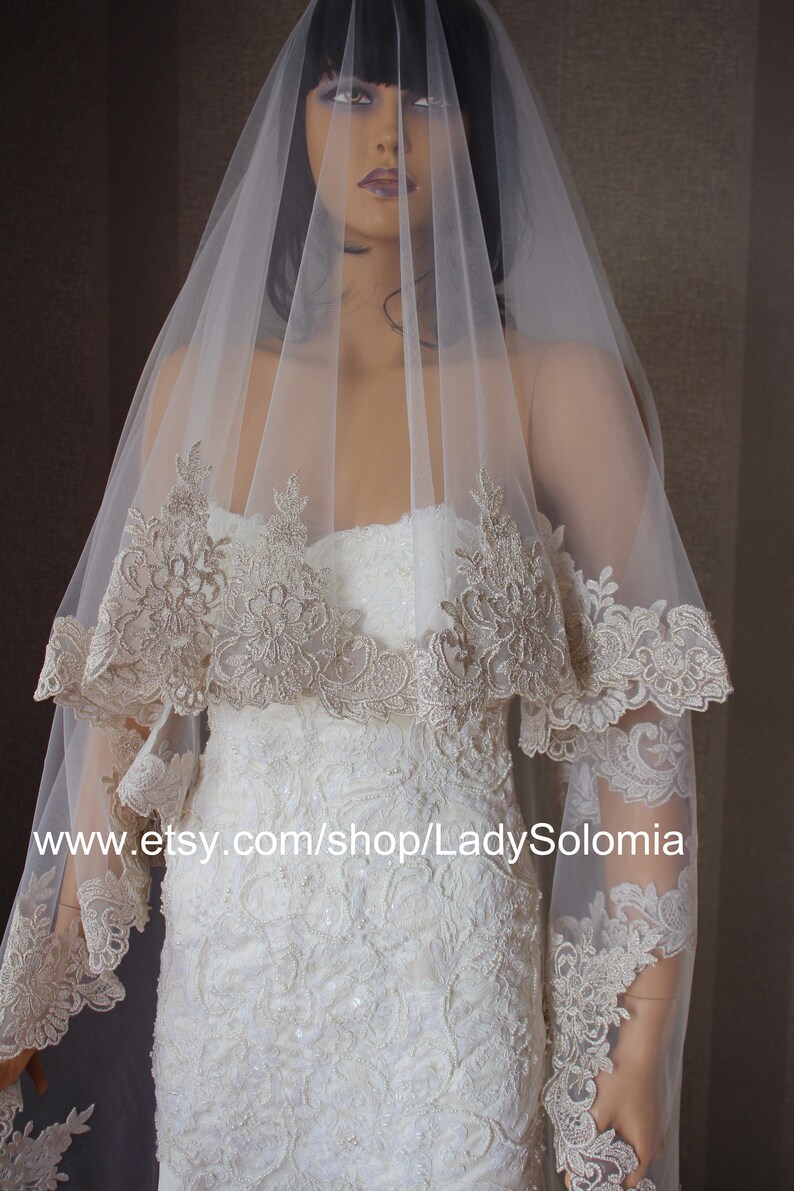 Gold lace veil Gold Cathedral Veil gold wedding Veil Drop Etsy