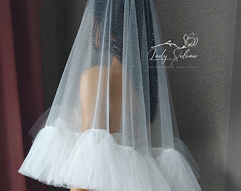 Ruffle bridal veil Fluffy Ruffled veil sparkle veil Fringe tassel veil Ruffle Glitter Fluffy Veil Ruffle chapel veil Ruffled edge veil