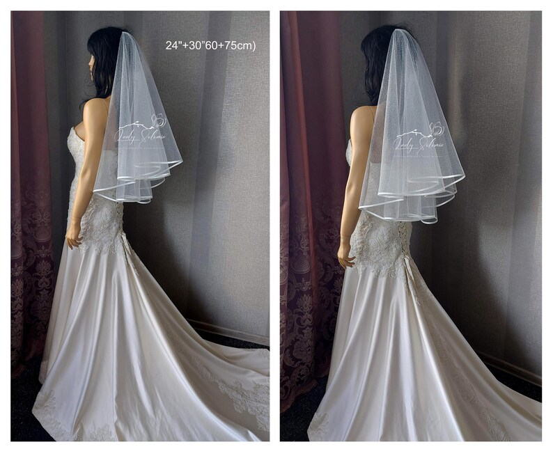 Glitter bridal veil Cathedral Glitter veil Satin ribbon edge veil shimmer wedding veil Blusher Sparkle 2 tier Glitter long sparkling veil image 7