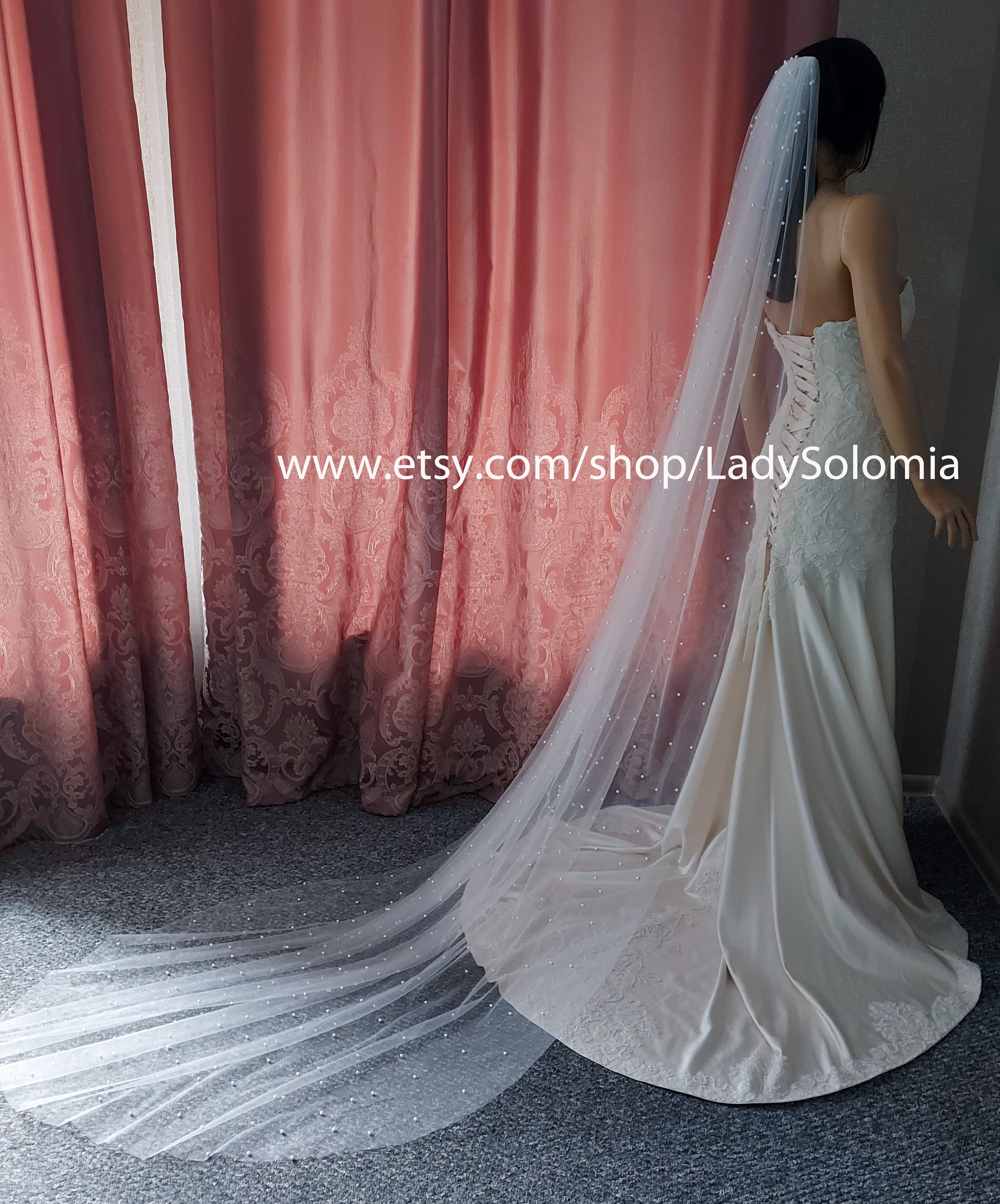 Pearl Bridal Veil Pearl Wedding Veil Fingertip Pearl Veil Etsy