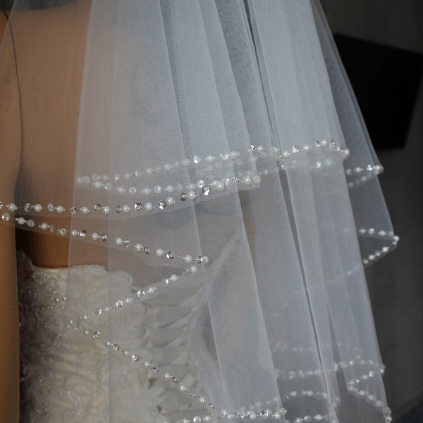 Beaded wedding veil, Pearl Bridal Veil, Cathedral veil Pearl Cathedral Wedding Veil, 2 tier pearls veil, Ivory bridal veil Beaded Veil Ivory