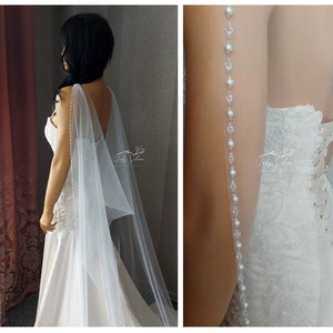 Pearl wedding Cape soft Pearl Bridal Cape Cathedral Wedding Cape Glitter Crystal cape Beaded V-shaped Shoulder cape Veil Cape Wedding veil