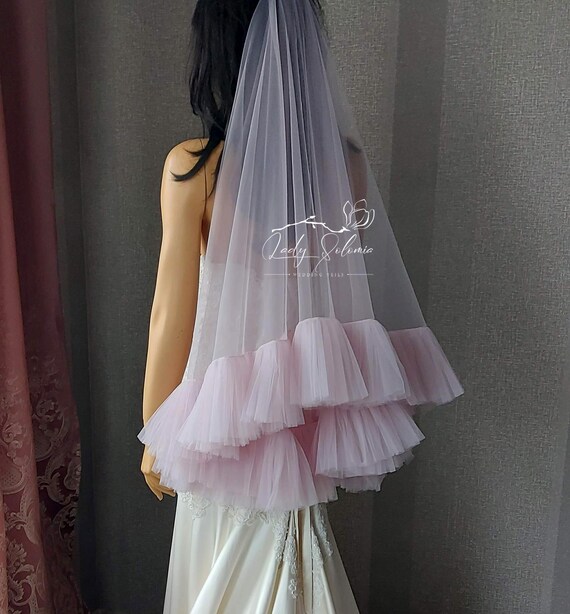 Dusty Rose Ruffle Veil Fluffy Rose Veil Fringe Tassel Veil  display picture 2