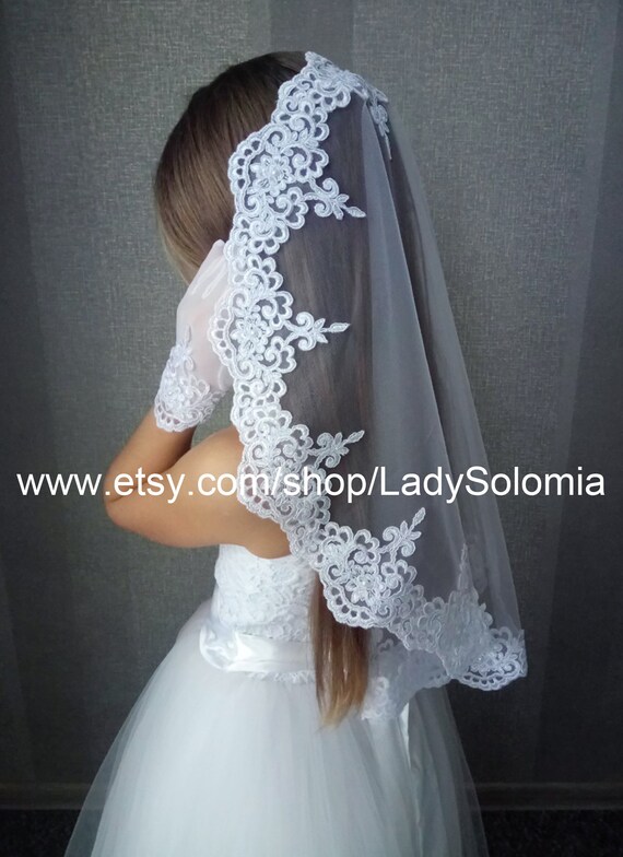 CATHOLIC CONFIRMATION FLOWER GIRL IVORY VEIL COMMUNION LACE VEIL MANTILLA