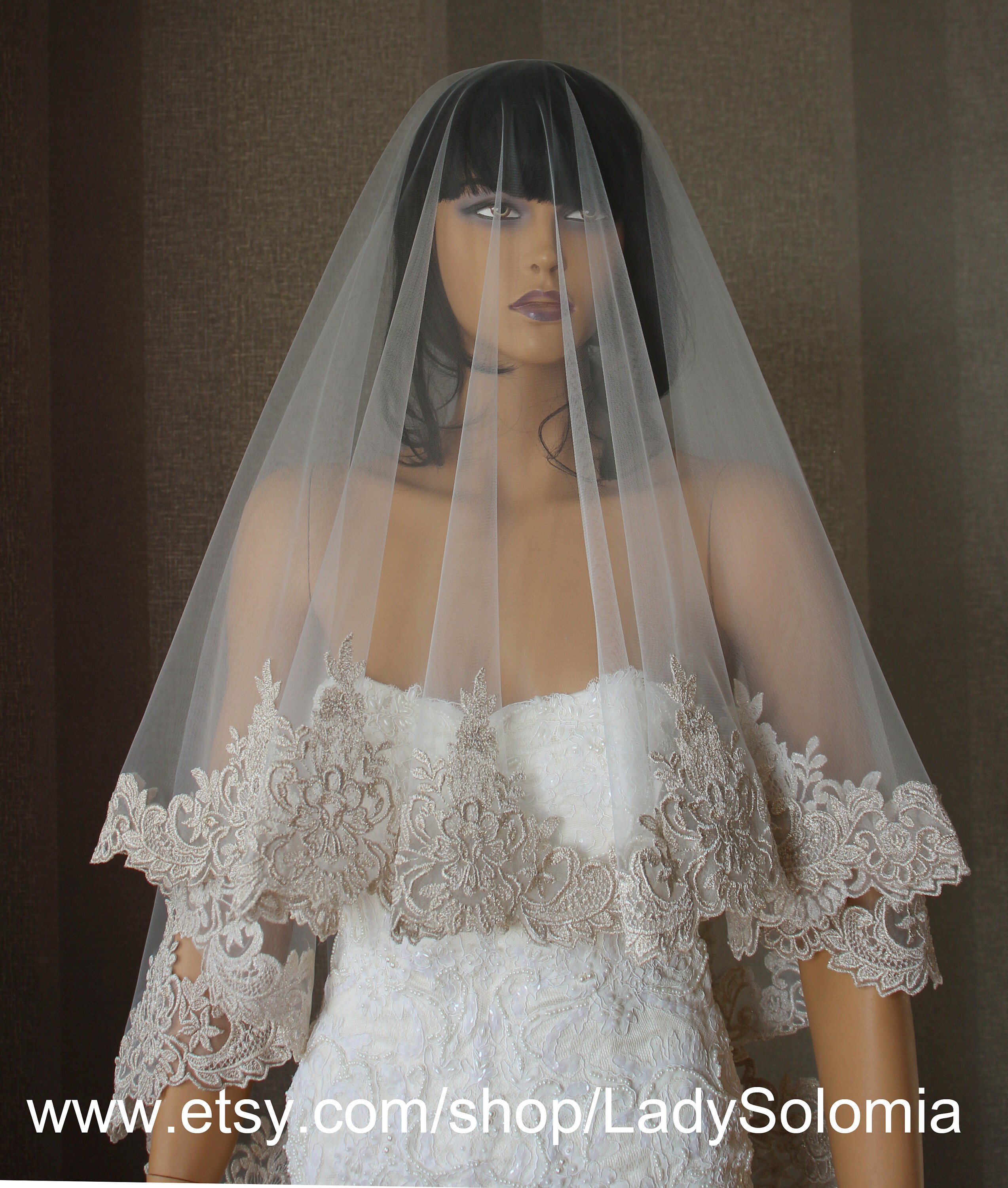 Gold lace veil Gold Cathedral Veil gold wedding Veil Drop Etsy