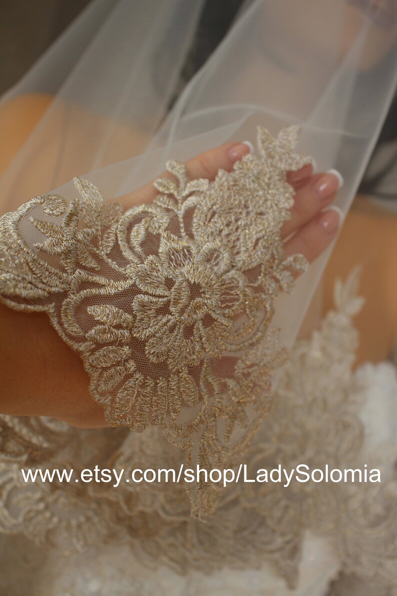 Gold lace veil Gold Cathedral Veil gold wedding Veil Drop Etsy