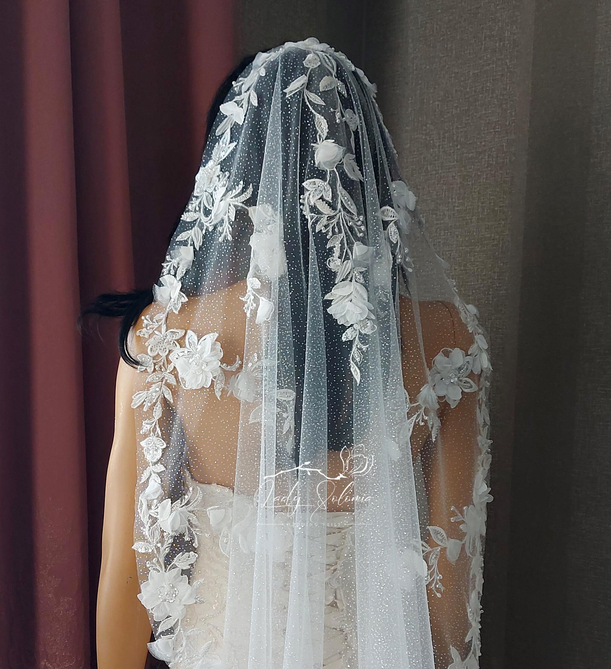 3-D Flowers Wedding Veil 3D Flowered Lace Veil Flowers 3-D Flowers Wedding Veil 3D Flowered Lace Veil Flowers