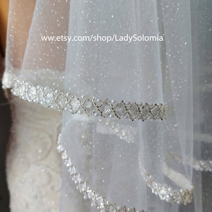 Fingertip glitter veil 2 tier pearls veil cathedral pearl wedding veil pearls bridal veil fingertip shiny veil shimmer pearls veil