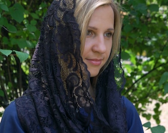 Black head coverings Religious, lace scarf, Circle church Veil, Traditional Catholic Infinity, Catholic Chapel, Black veil, lace mantilla