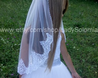 First Communion Veil, White lace Holy Communion veil, Flowergirls veil, First Communion Mantilla, Little girl veils, Lace Mantilla Communion