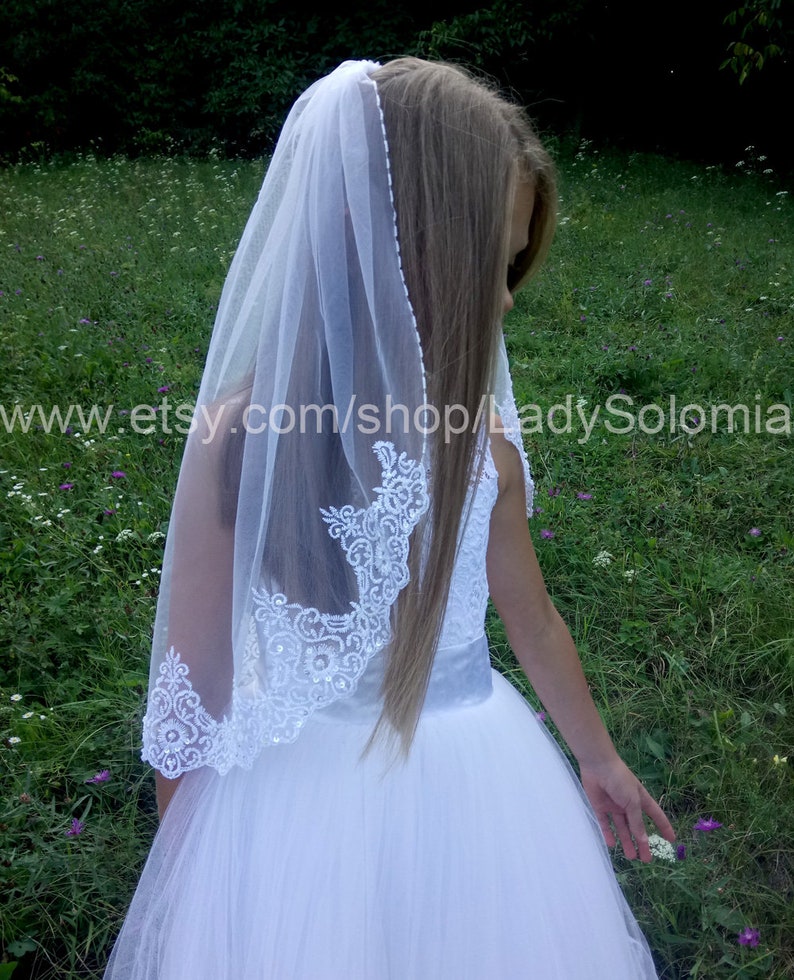 First Communion Veil White Lace Holy Communion Veil Etsy
