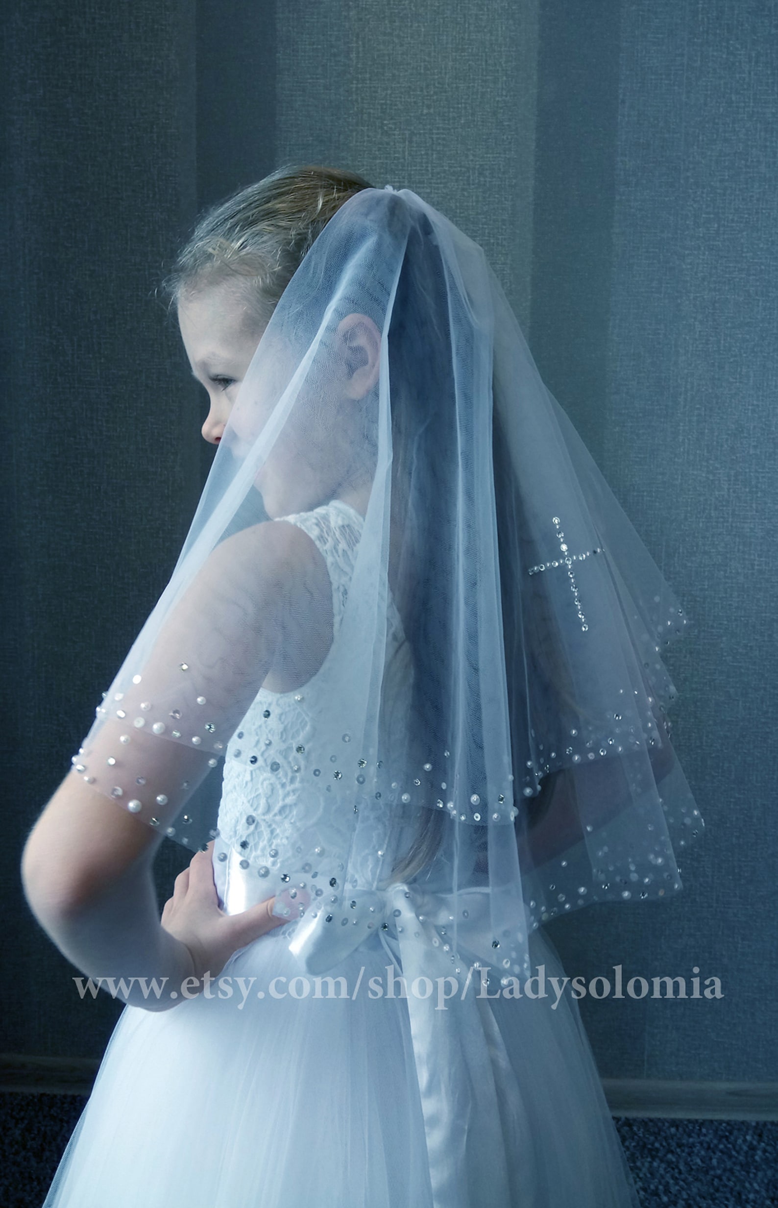 First Communion Veil Crystal Cross Veil Flower Girl Veil 2 Etsy Ireland