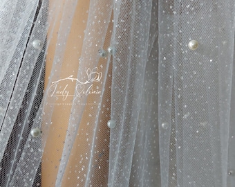 Soft Pearls Glitter Tulle fabric 120&quot; Wide Shimmer Tulle Wholesale Sparkly tulle Fabric Glitter tulle for veils Glitter Wedding dress Tulle