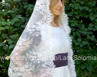 Catholic mantilla orthodox veils, Catholic veil off white lace scarf, Church head scarf, Mantilla Veil, Latin mass