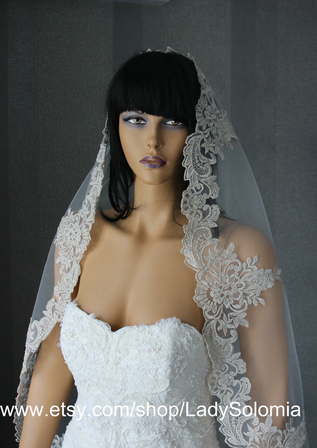 Gold Bridal Mantilla 100 Lace Veil Mantilla Gold Lace Etsy