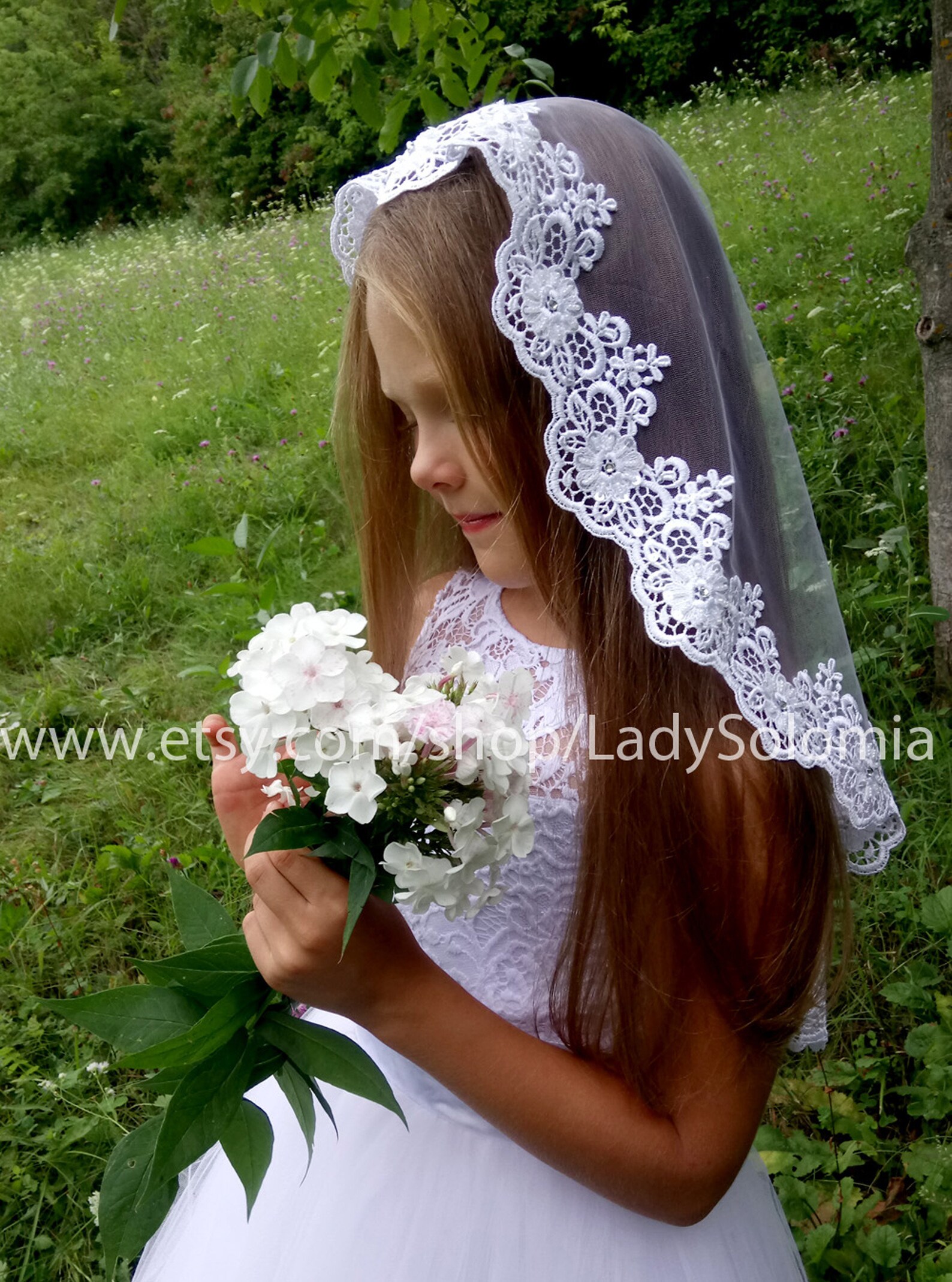 First Communion Veil Gloves Flower Girl Veil Lace Etsy Australia