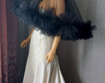 Hot Pink Ruffle Veil Frill Tulle Veil Ruffled Wedding Veil Blusher