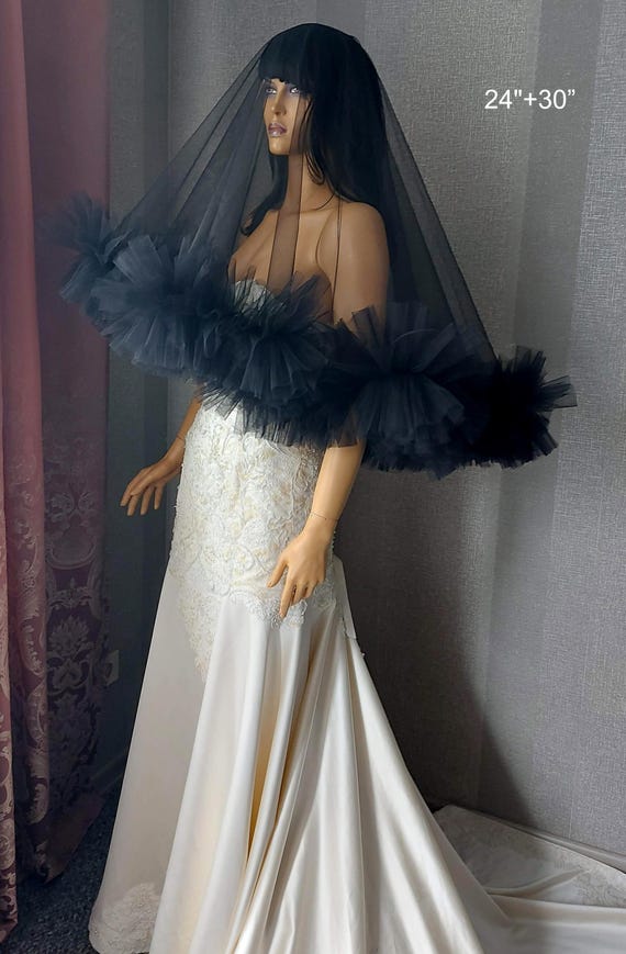 Hot Pink Ruffle Veil Frill Tulle Veil Ruffled Wedding Veil Blusher