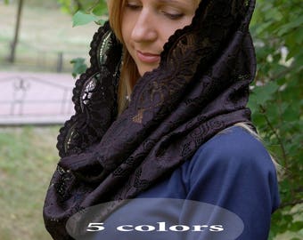 Black Mantilla veil, Head Сovering, Orthodox veil, Catholic chapel veil,  Infinity Black Veil, Church veil latin mass veils Black Lace Snood