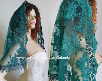 Green Lace D Mantilla Chapel Veil Catholic Religious Headcovering church head scarf latin mass veil Church veil, Orthodox veil Spanish Style