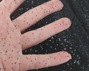 Black glitter Tulle fabric 120&quot; Wide Black Shimmer Tulle Wholesale Black Sparkle Tulle Fabric Glitter tulle for veils Glitter dress Fabric