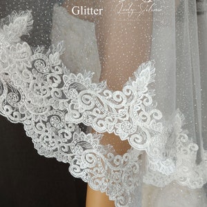 Beaded wedding veil Light ivory Bridal Veil, Fingertip Wedding Veil 2 tier beaded veil Ivory glitter bridal veil Beaded lace Veil Lace veil