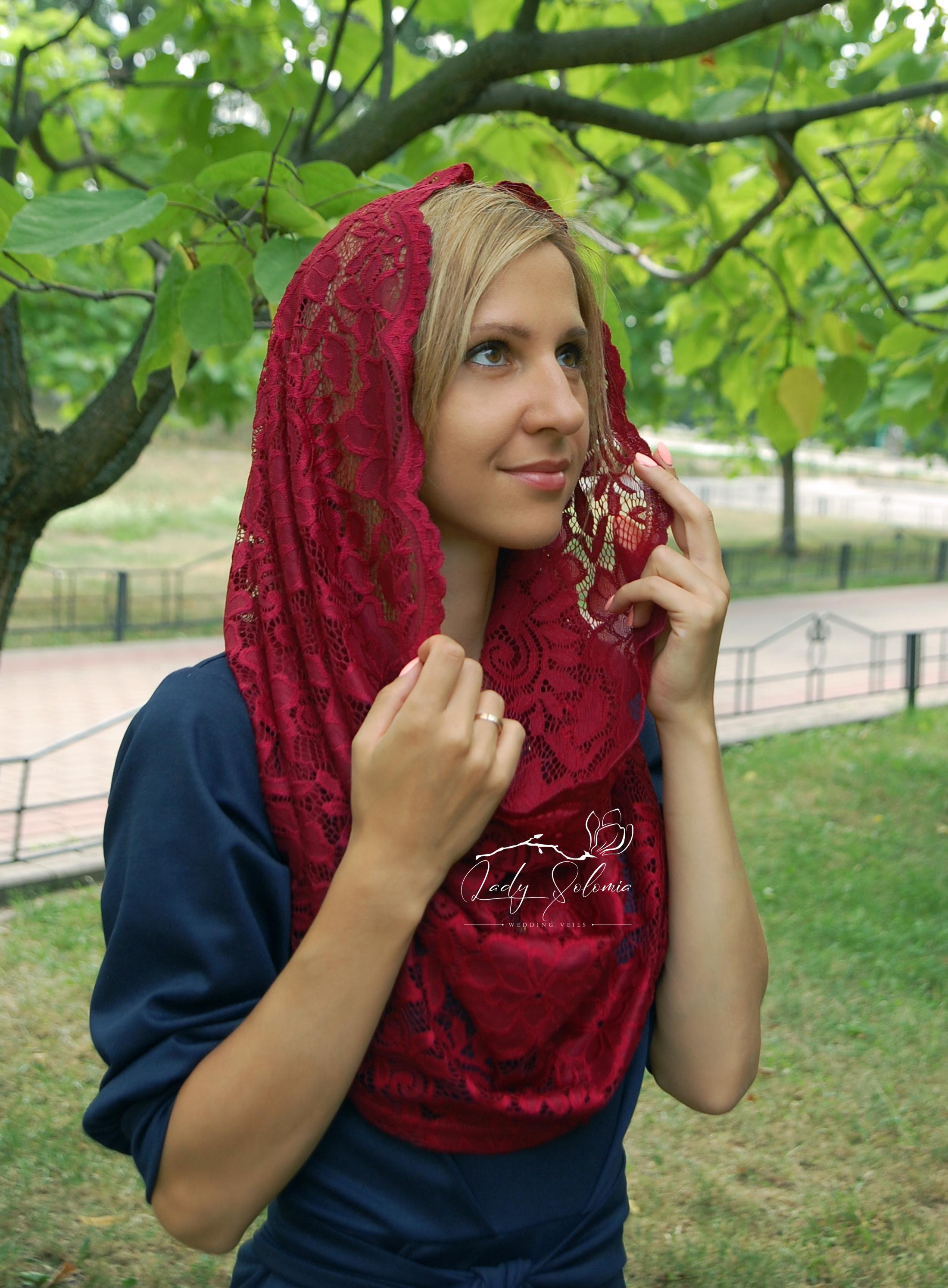 TEWAX Lace Mantilla Infinity Veil Beautiful Floral Design Head Covering For Women Girls Catholic Church Veils For Chapels