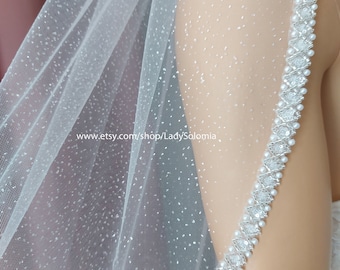 Shimmer Pearls Bridal Veil, Beaded Glitter Wedding veil Cathedral Shimmy Veil Sparkle pearls veil