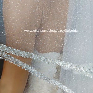 Shimmer Pearls veil, 2 tier Sparkle Veil, Cathedral glitter Beaded veil