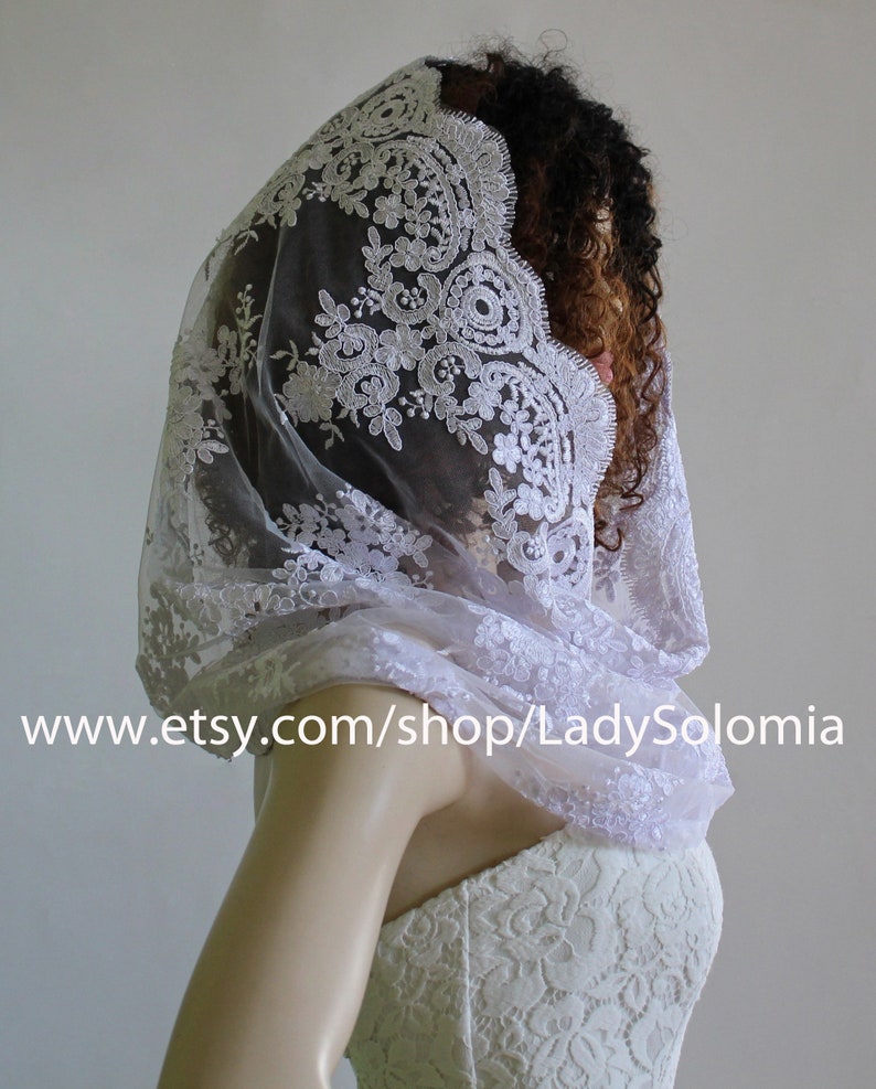 White Catholic Veil Catholic Chapel Veil, White Bridal mantilla Lace Head Covering Religious Head Covering Lace Wedding scarf