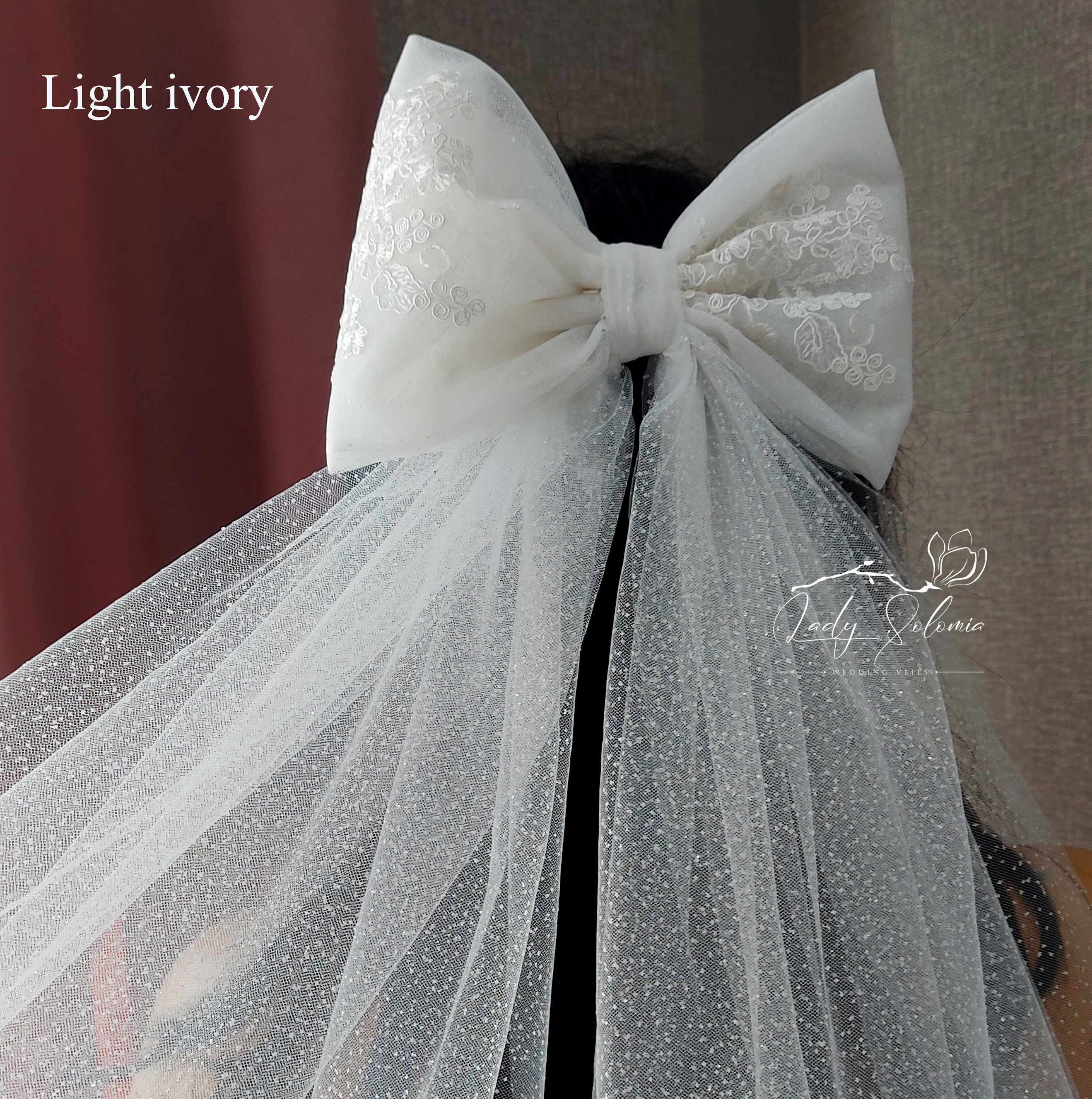 ★BAU by Bride And You★ AVA Twisted ribbon detailed Hline l Glitter Bridal Hair Bow White Floral Lace Bow Wedding Bow