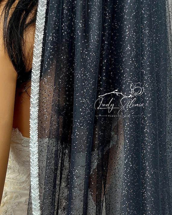 Black Wedding Veil Glitter Veil Gothic Weddingveil Beaded  display picture 1