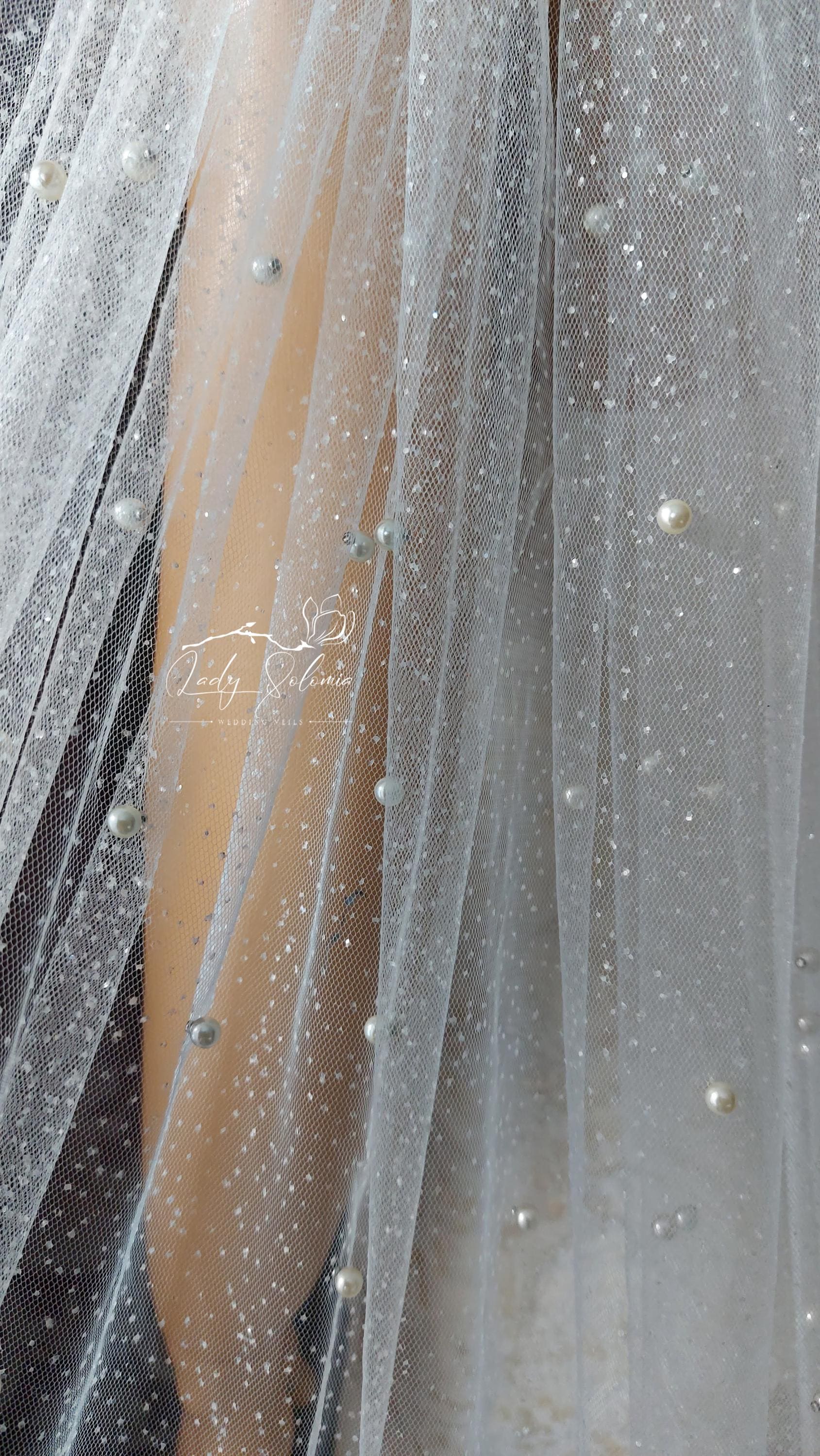 glitter tulle fabric for wedding dress Wholesale Pearl Rhinestones Bridal Tulle Fabric