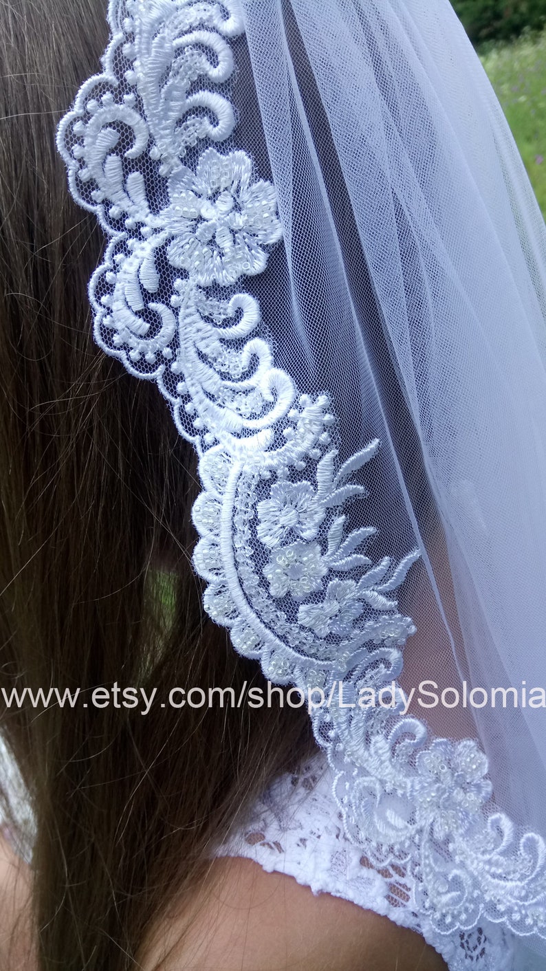 First Communion Veil, Holy Communion, Lace Communion Veil, white Flowergirl veils Little girls veil Mantilla Communion white Lace girl veils image 10