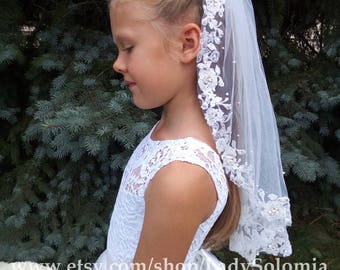 First Communion Veil, One tier communion veil, Holy Communion, Lace Communion Veil, Flower girl veils, Little girls veil, Communion Mantilla