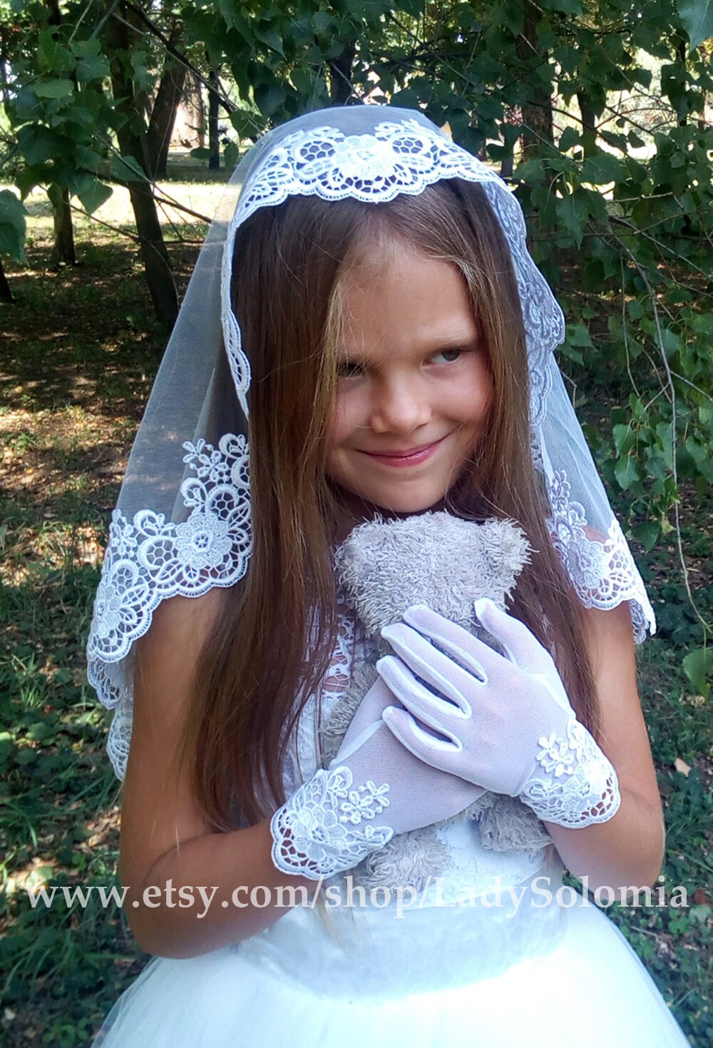 First Communion Veil Gloves Flower Girl Veil Lace Etsy Australia