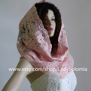 Light pink Catholic lace scarf,  Latin Mass Veil, Christian Headcovering, Circle lace veil, Catholic lace infinity veil, Circle Church Veil