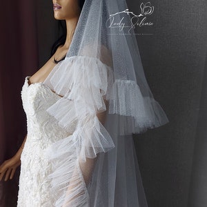 Glitter ruffled veil Frill Sparkle veil Fringe tassel glitter veil Ruffled edge wedding veil blusher Ruffled edge veil Ruffle Shimmer veil