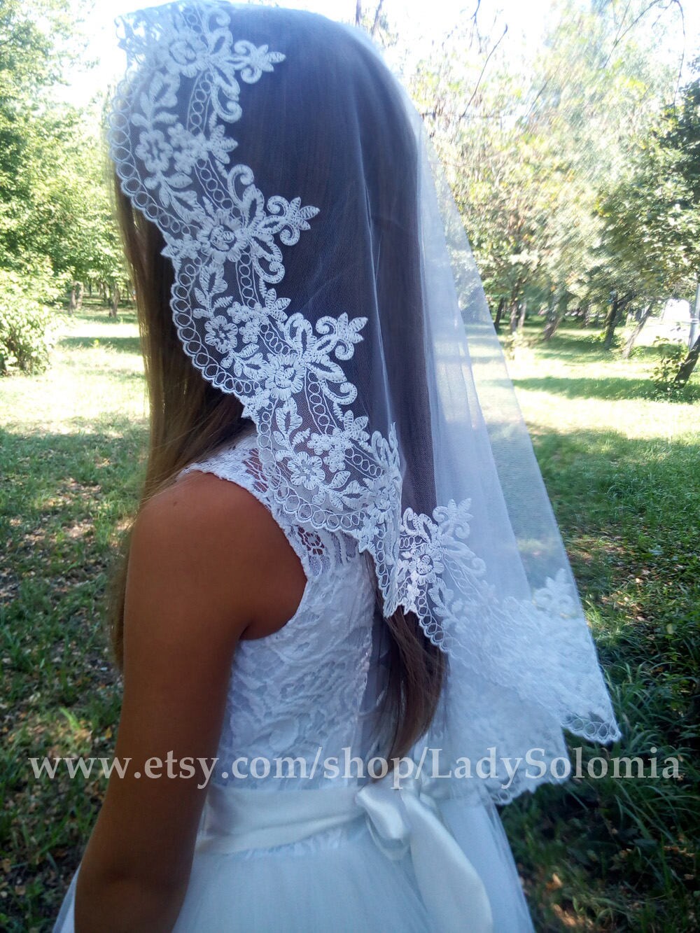 First Communion Lace Mantilla Veil - WC528