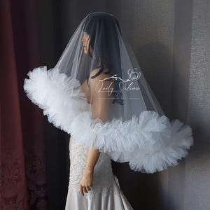 Ruffled wedding veil ruffle veil Frill tulle veil blusher Ruffled edge veil Hot Pink Bachelorette party Veil Ivory Bride To Be Veil