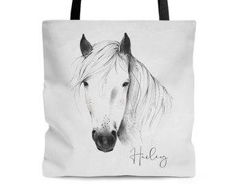 Personalized Horse Tote Bag | Girls Personalized Book Bag | Personalized Horse Overnight Bag | Horse Tote Bag | Gift for Horse Lover