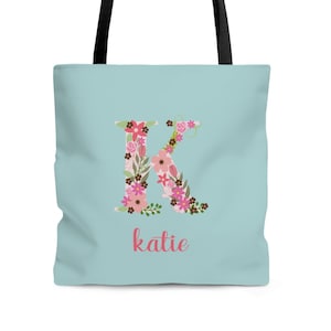 Mädchen Personalisierte Tragetasche | Mädchen Personalisierte Buchtasche | Personalisierte Übernachtungstasche für Mädchen | Florale Tragetasche | Geschenk für Lehrer