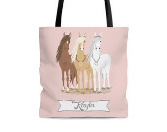 Girls Personalized Horse Tote Bag | Girls Personalized Book Bag | Personalized Overnight Bag for Girls | Horse Tote Bag | Gift for Girls