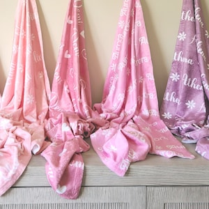 Girls Personalized Minky Blanket | Name Blanket With Flowers | Toddler Blanket Personalized | Newborn Baby Name Blanket | Kids Blanket