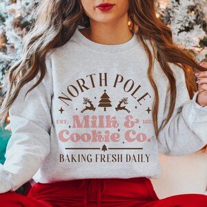 Christmas Sweatshirt | North Pole Crewneck Sweatshirt | Milk & Cookies Holiday Sweatshirt | Christmas Baking Sweatshirt